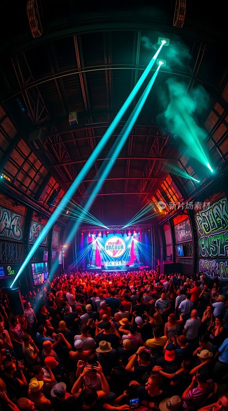 音乐节现场舞台灯光璀璨观众热情高涨