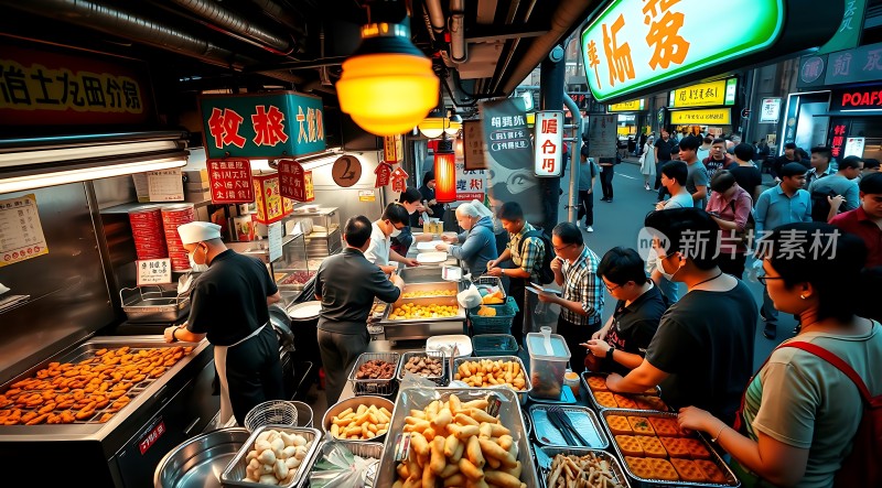 夜市美食街热闹非凡美味佳肴引人入胜