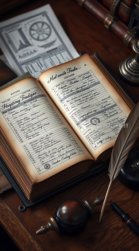 古旧账本与羽毛笔