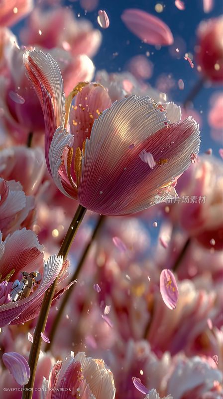 梦幻唯美的粉色郁金香花朵