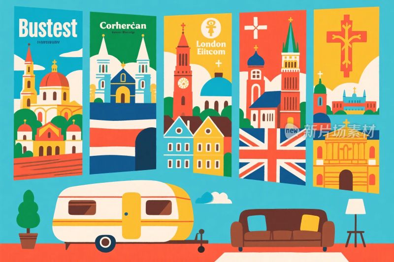 多彩欧洲景点插画