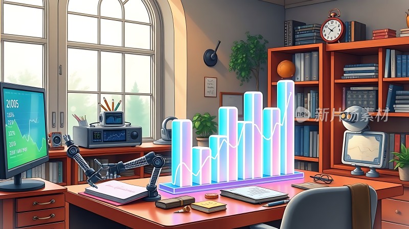 办公室内的数据图表分析场景