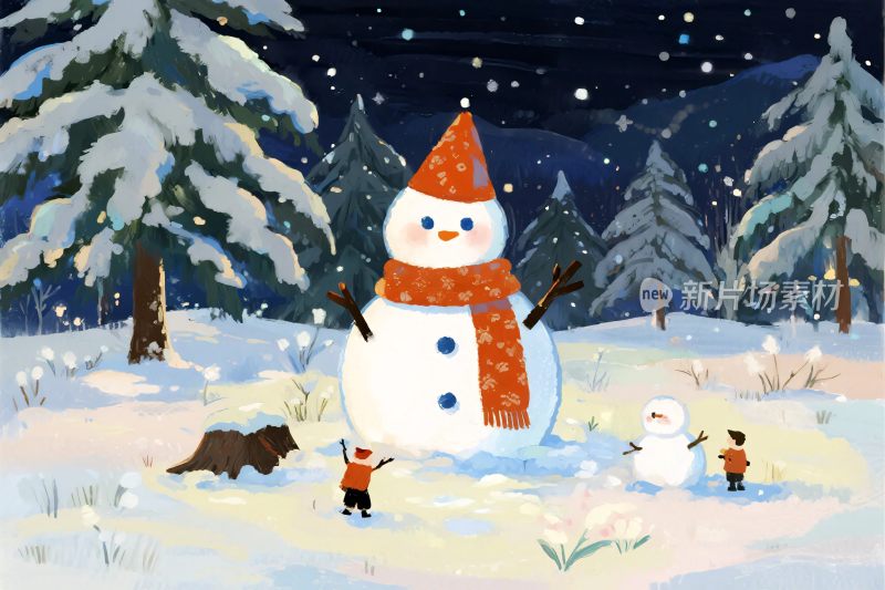 雪地卡通雪人场景