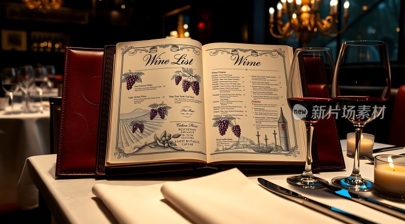 红酒菜单优雅呈现烛光晚餐浪漫启幕