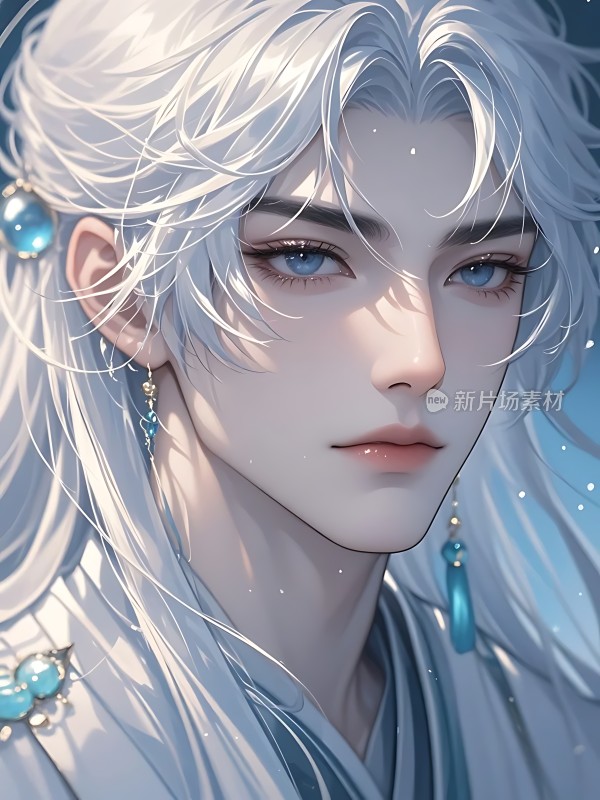白发蓝眼神秘优雅