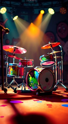 舞台灯光下的彩色架子鼓 舞台灯光下的彩色架子鼓