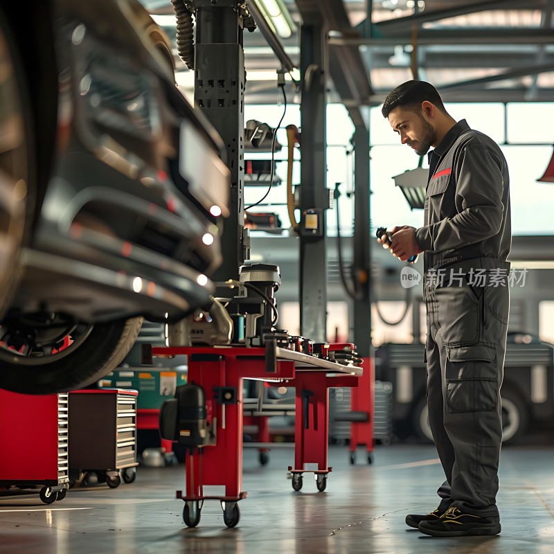 机械师专注检修车辆