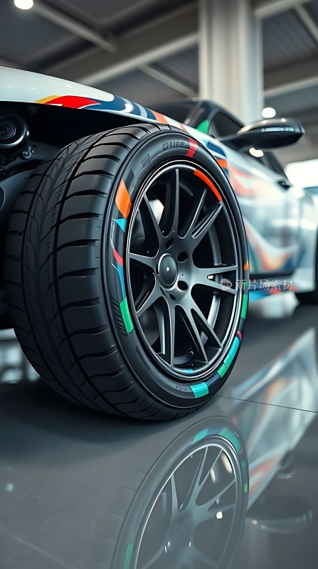 赛车轮胎与轮毂细节展示