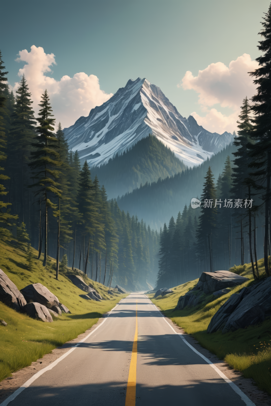 山一条路穿过它高清风景插图片