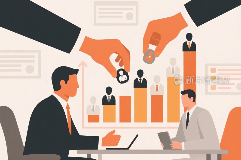 商务协作与数据分析插画