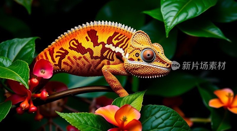 变色龙在花丛中伪装