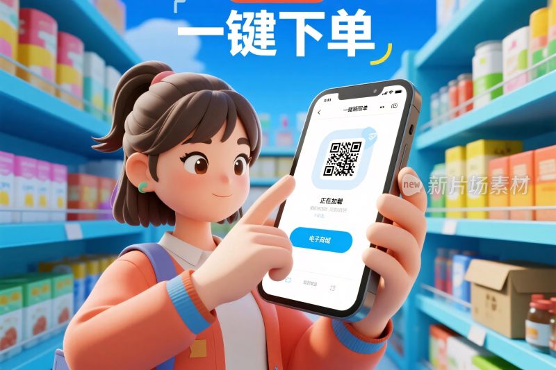 一键下单扫码插画