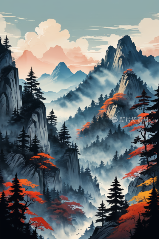 山景有树有高山清风景插图片