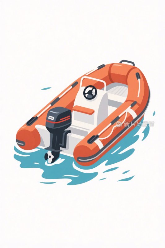 橙色充气船插画