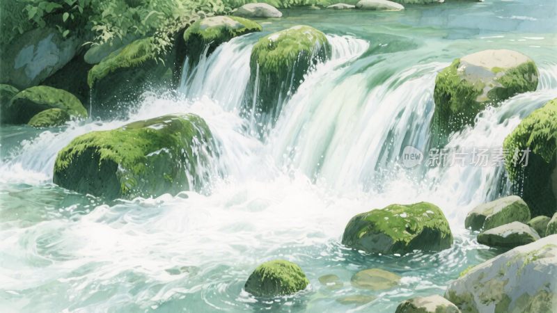 山间溪流小瀑布美景