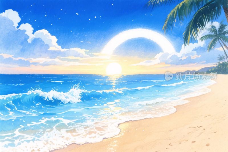 海边日落风景插画
