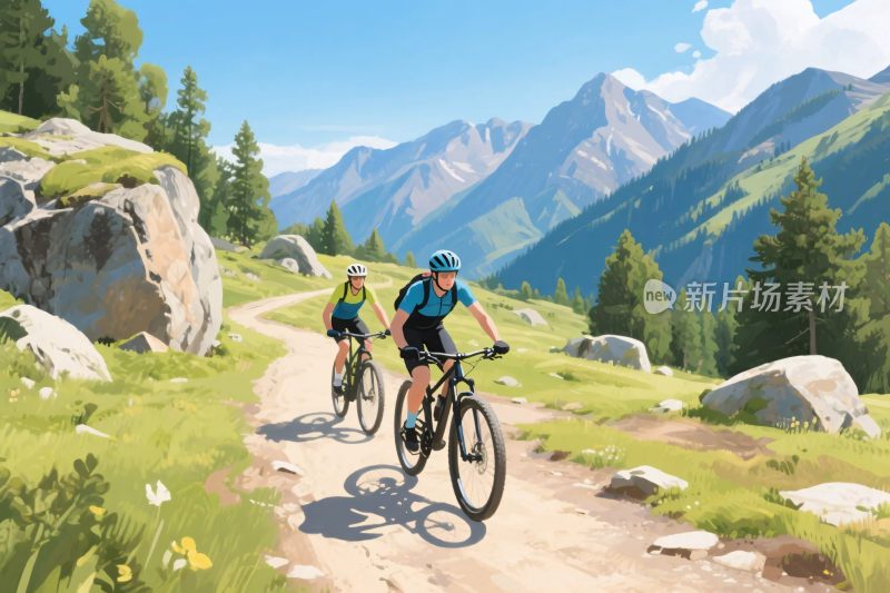 山地车骑行插画