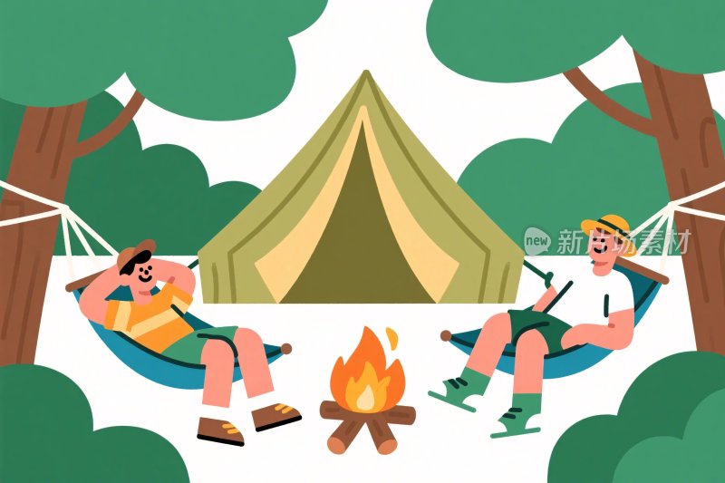 两人惬意享受户外露营时光
