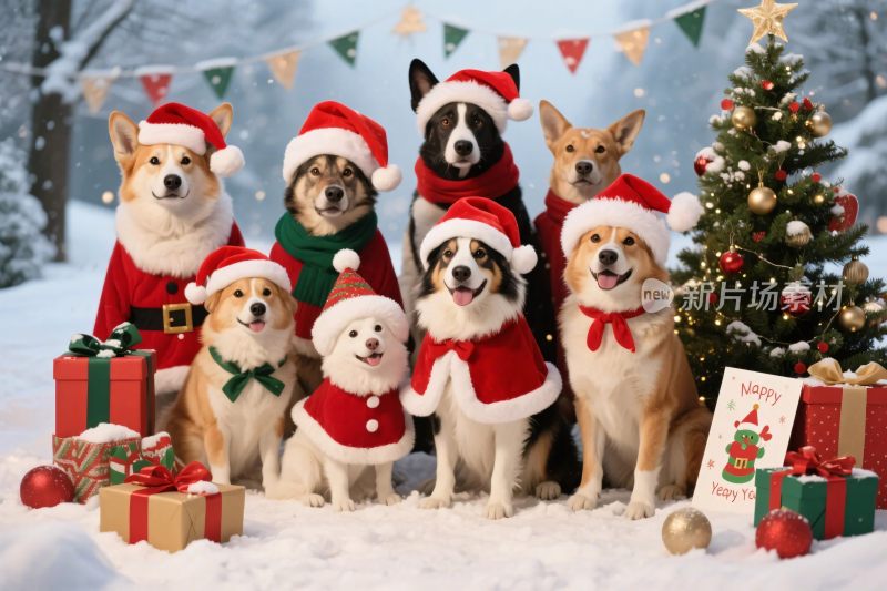 圣诞装扮的可爱狗狗们