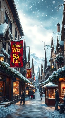 冬日集市雪景街市温馨节日氛围