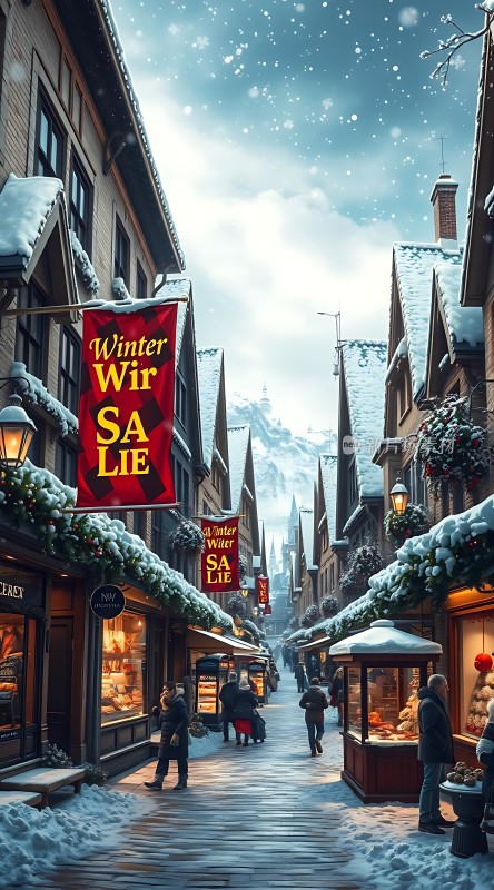 冬日集市雪景街市温馨节日氛围