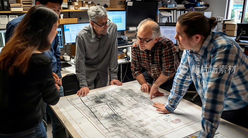 团队协作共同探讨建筑蓝图