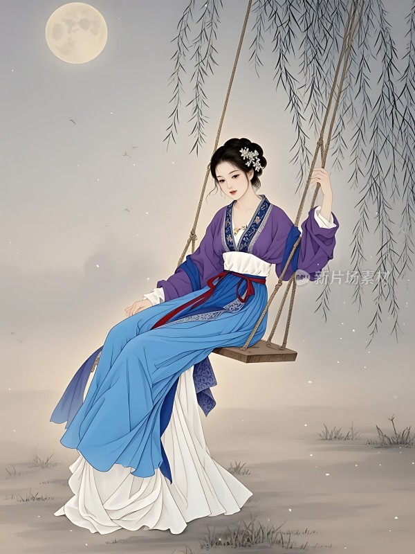 月下佳人荡秋千