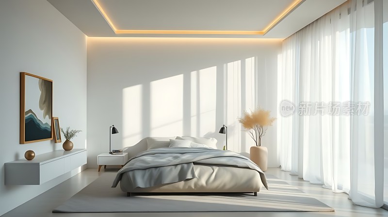 现代简约卧室阳光洒满房间宁静舒适
