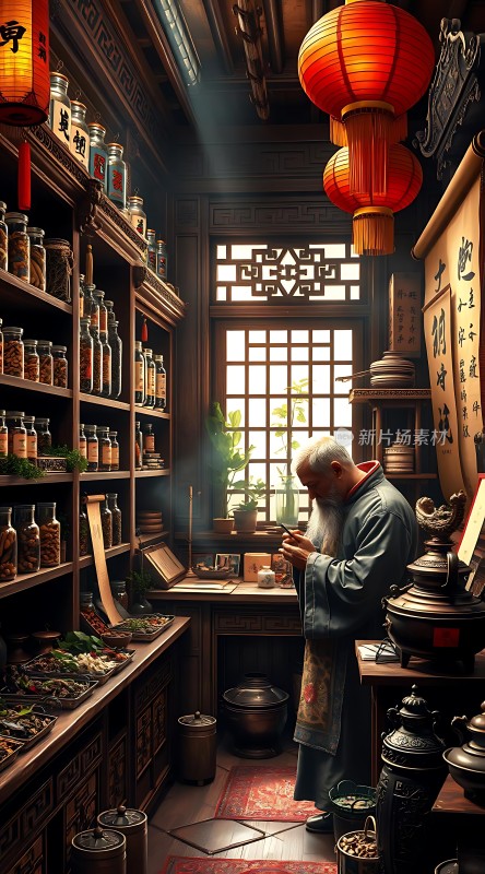 古风药铺里的老中医