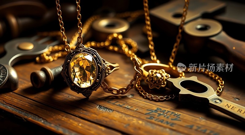 黄金项链与戒指展示 <|user|>