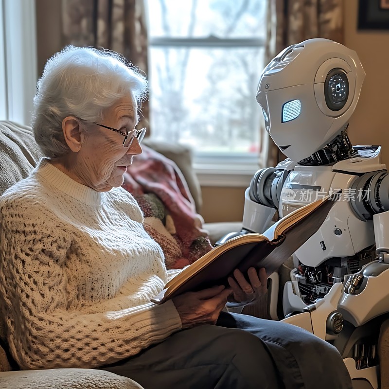 机器人陪伴老人阅读温馨时刻