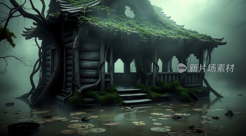 迷雾森林中的古老木屋