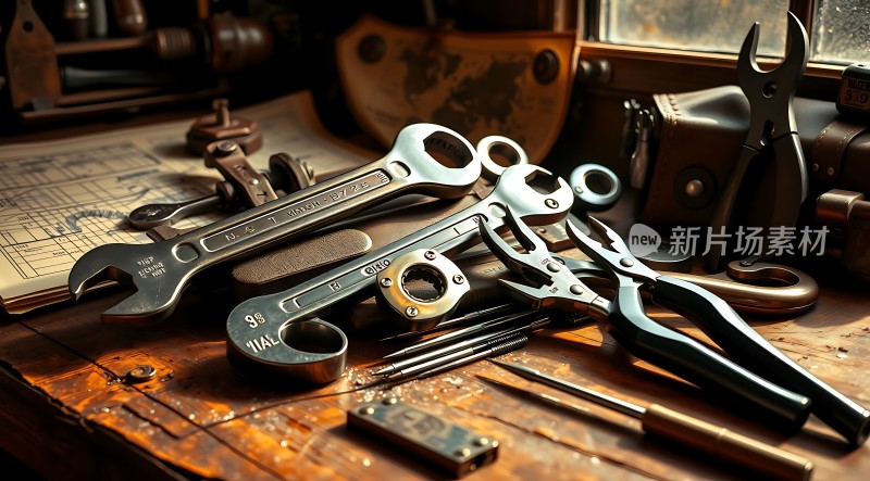 工具与图纸的结合工作台上的创意之源