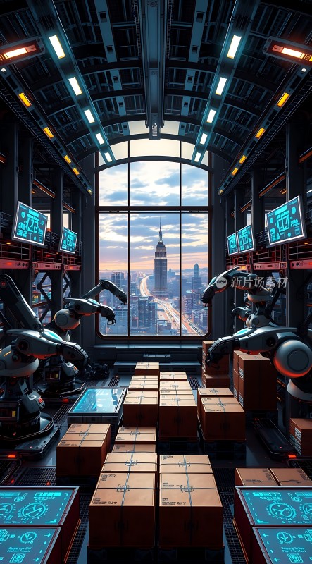 未来城市仓库智能机器人与科技物流