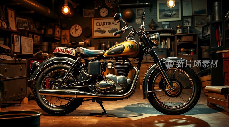 复古车库里的经典摩托车