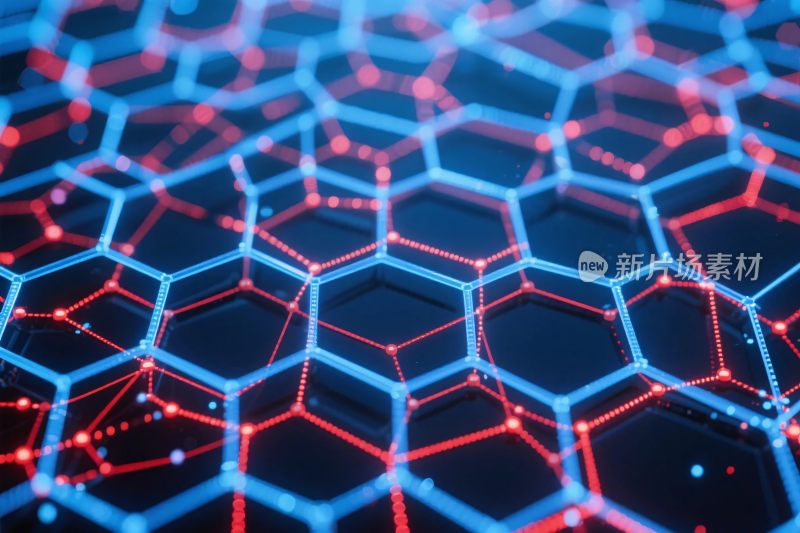 红蓝六边形科技网格图