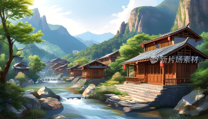 望仙谷溪流民居