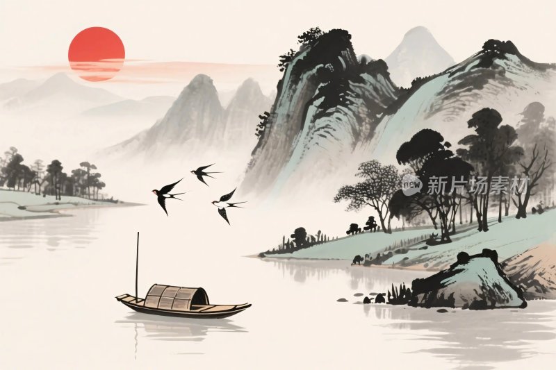 水墨山水风景图