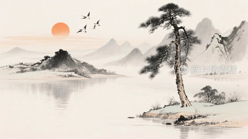 古风山水水墨画