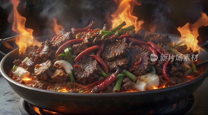 火焰牛肉香辣诱人热气腾腾令人垂涎欲滴！