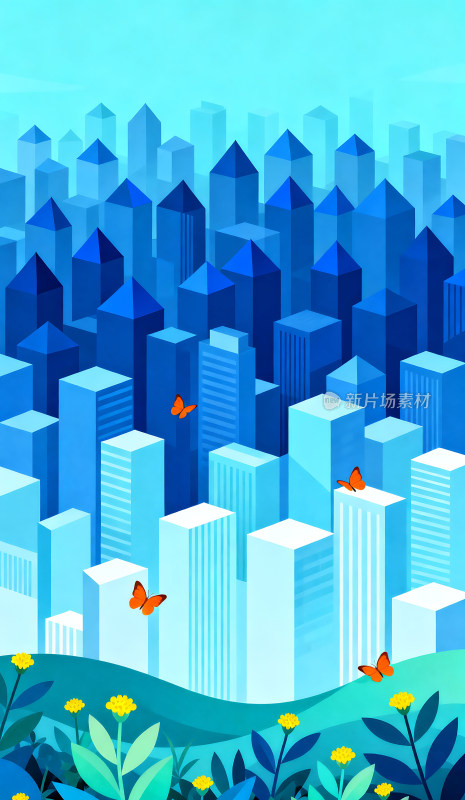 生态环保蓝色城市建筑背景