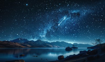 流星划过星空湖畔璀璨星河夜空背景壁纸