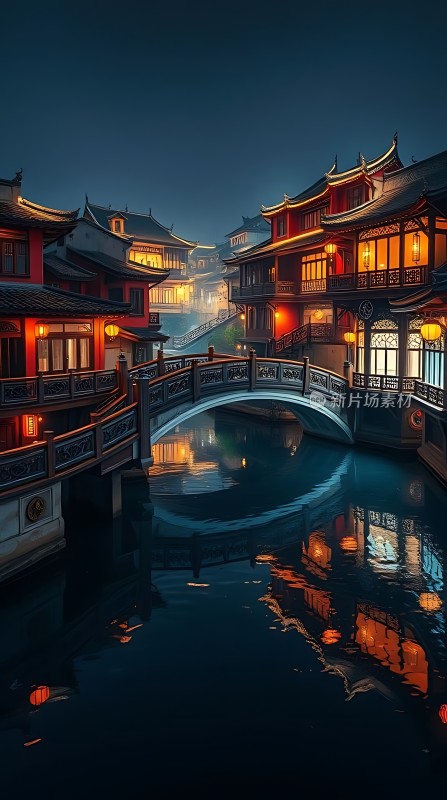 古桥夜色映水乡