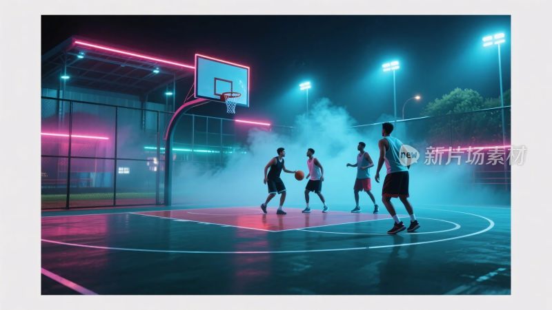夜晚霓虹篮球赛场景