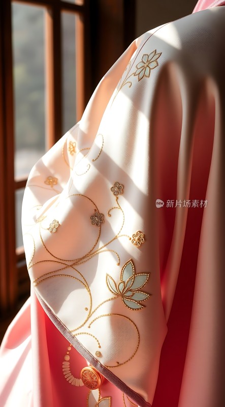 粉红轻纱绣花裙