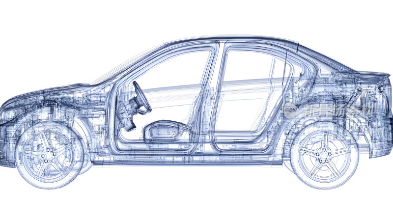汽车详细3D线框插图