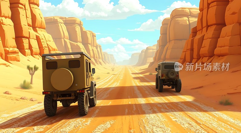 沙漠探险之旅越野车穿越峡谷