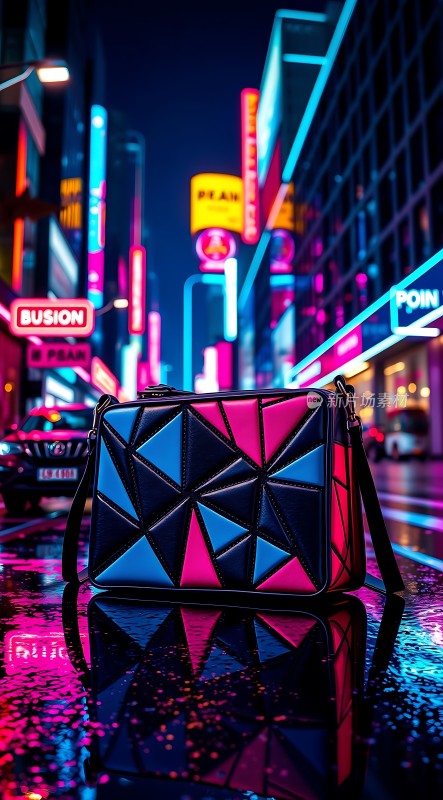 霓虹都市多彩手提包