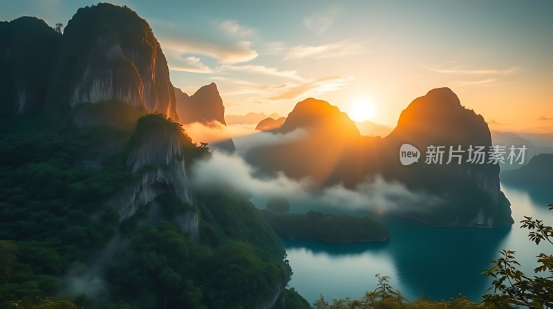 晨曦下的山水画卷