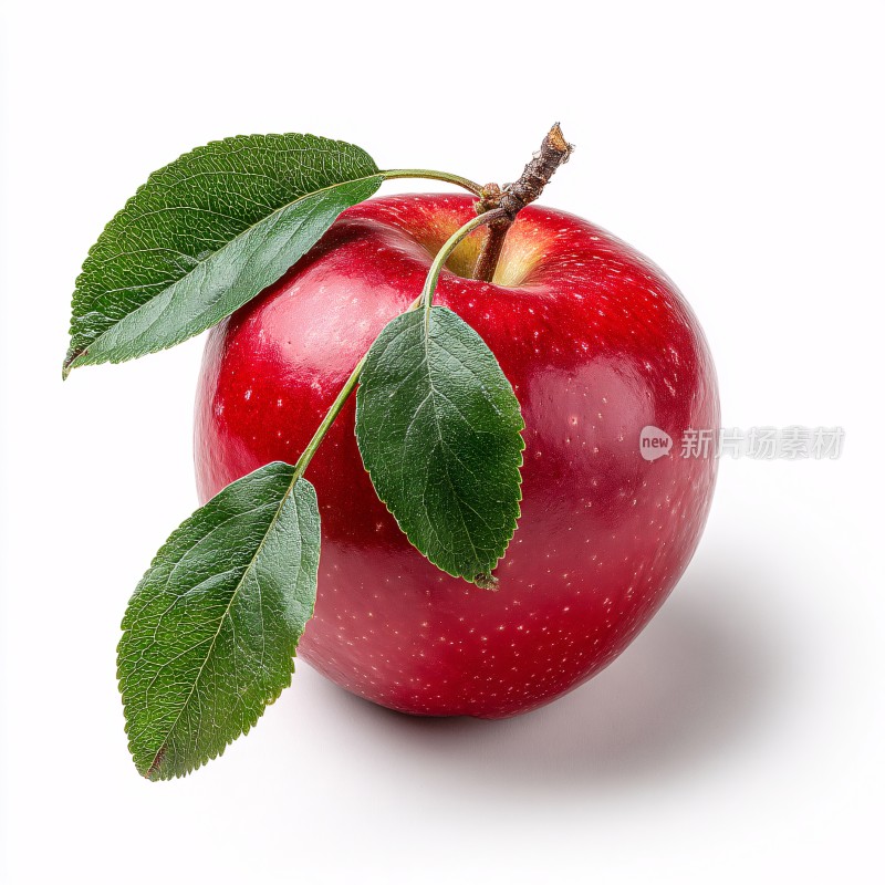 红苹果与绿叶特写